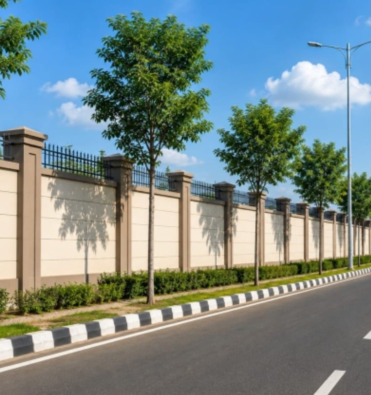 Outer boundary wall with railing