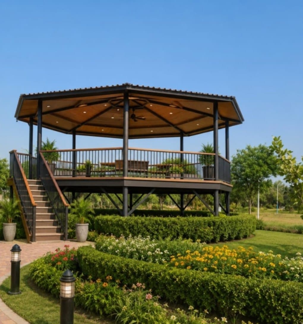 Gazebo in the landscaped garden