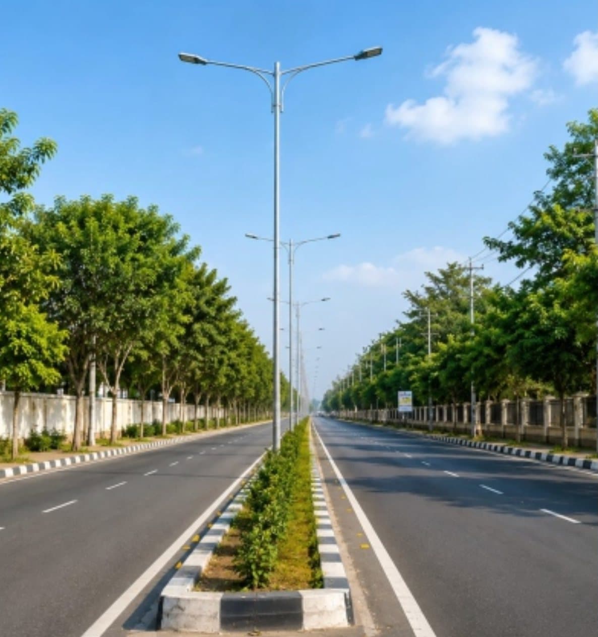 Street lights on the divided main road