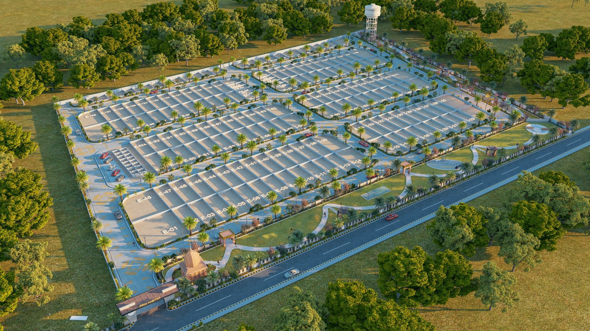 Aerial view of the Prim Habitat plot layout