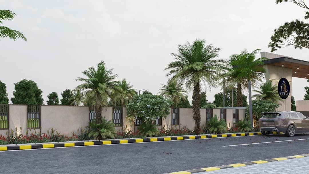 Boundary wall along the main road